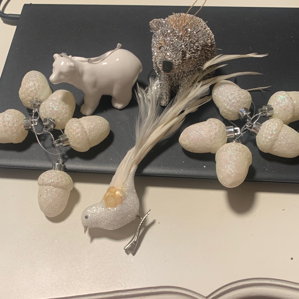 Sparkling White Holiday Decorations Set of 5